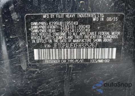 2015 Subaru Impreza 2.0I Sport Premium из США, поврежденный, VIN JF1GPAU6XFH325267